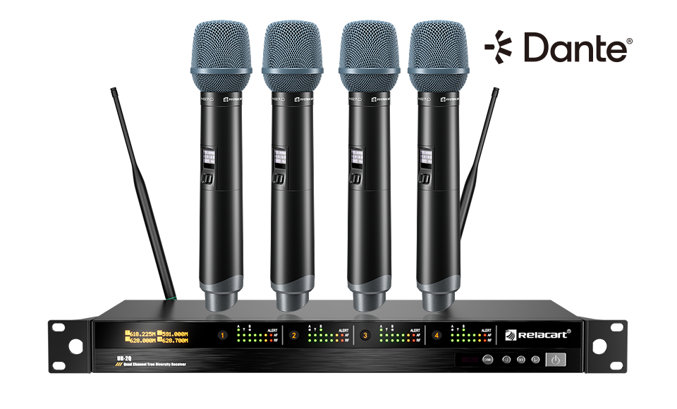 Sistema de micrófono inalámbrico True Diversity de banda ancha de 130MHz y cuatro canales