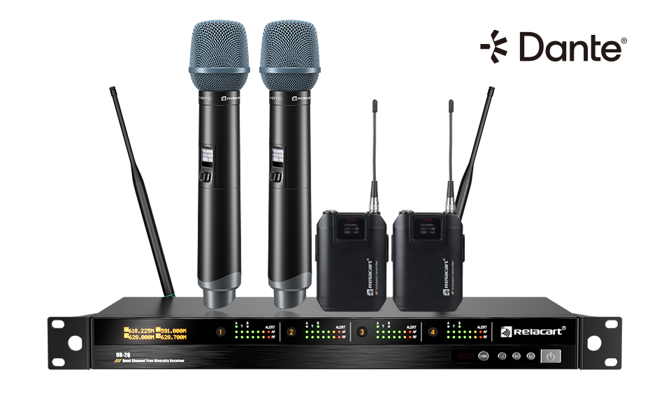 Sistema de micrófono inalámbrico True Diversity de banda ancha de 130MHz y cuatro canales