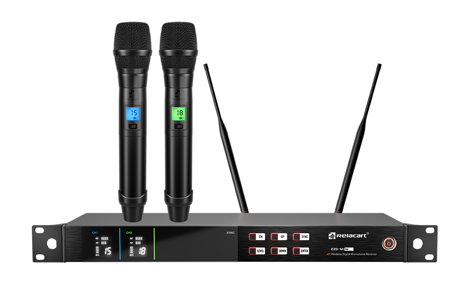 Sistema de micr&oacute;fono inal&aacute;mbrico digital UHF de dos canales con True Diversity